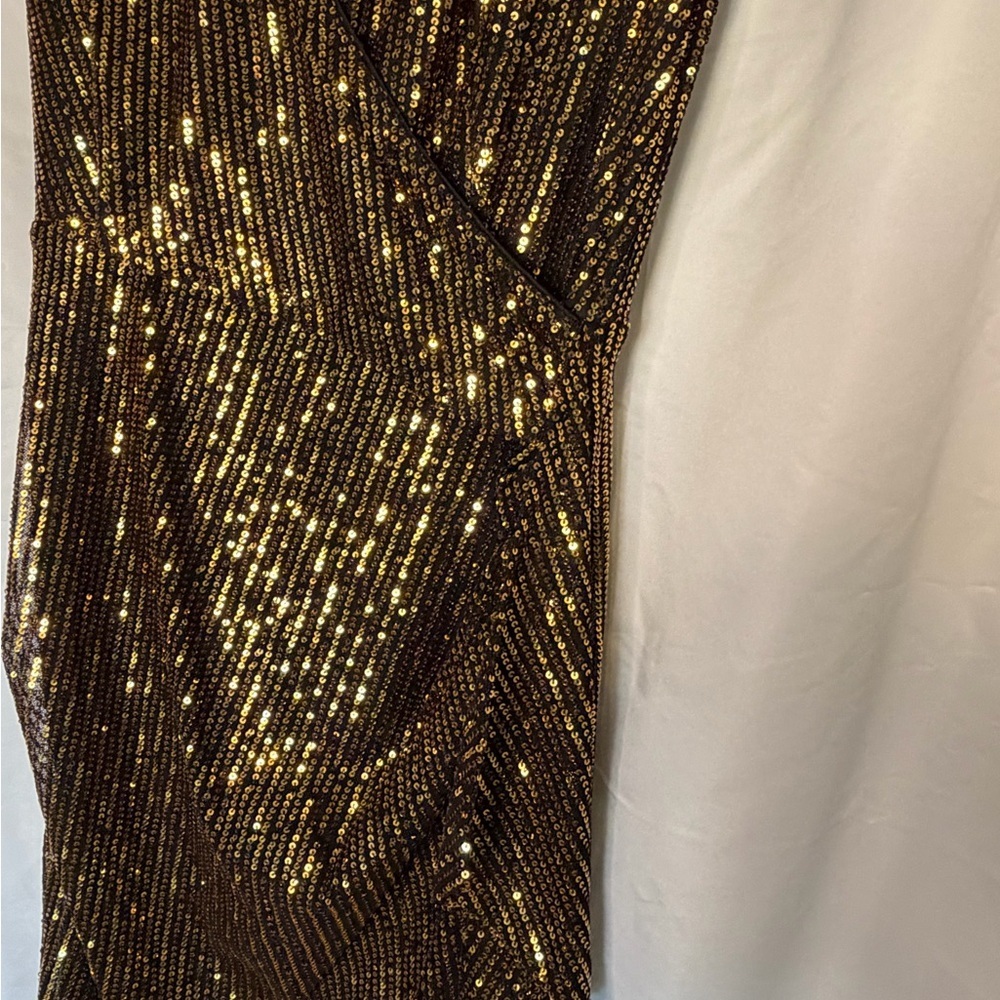 Grace Karin Black and Gold Sequin Midi V-neck Bodycon cocktail Dress - Picture 5 of 6